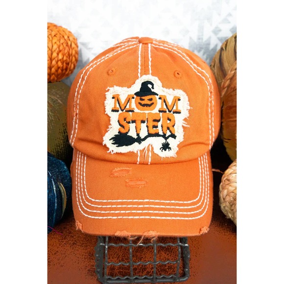Momster Pumpkin Distressed Halloween Baseball Cap - One Size - Picture 1 of 2